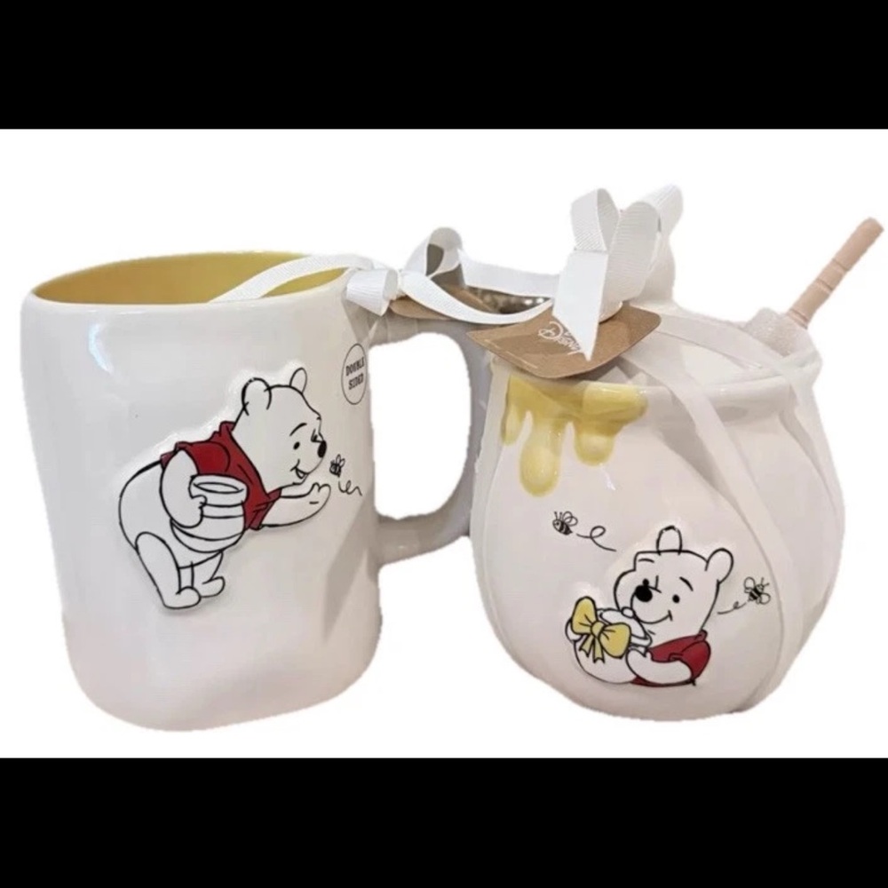 Winnie the Pooh Rae Dunn White and Yellow Winnie the Pooh Mug and Honey Pot Set